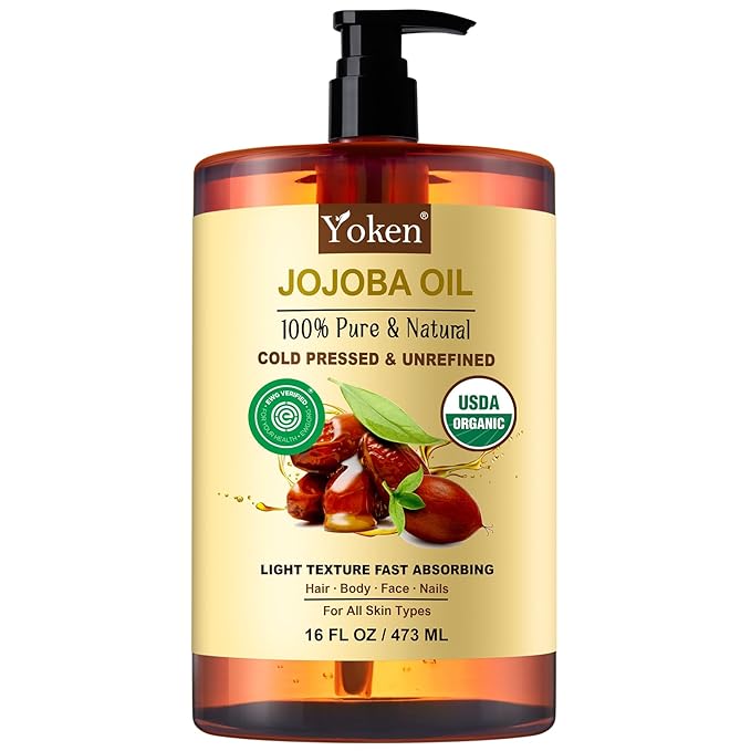 Yoken Pure Jojoba Oil Organic USDA Certified 16 fl oz, 100% Natural Jojoba Oil for Hair, Skin & Face, Cold Pressed Unrefined, Deeply Moisturizing Body Carrier Oils for Essential Oils Mixing-VivaGrace Women