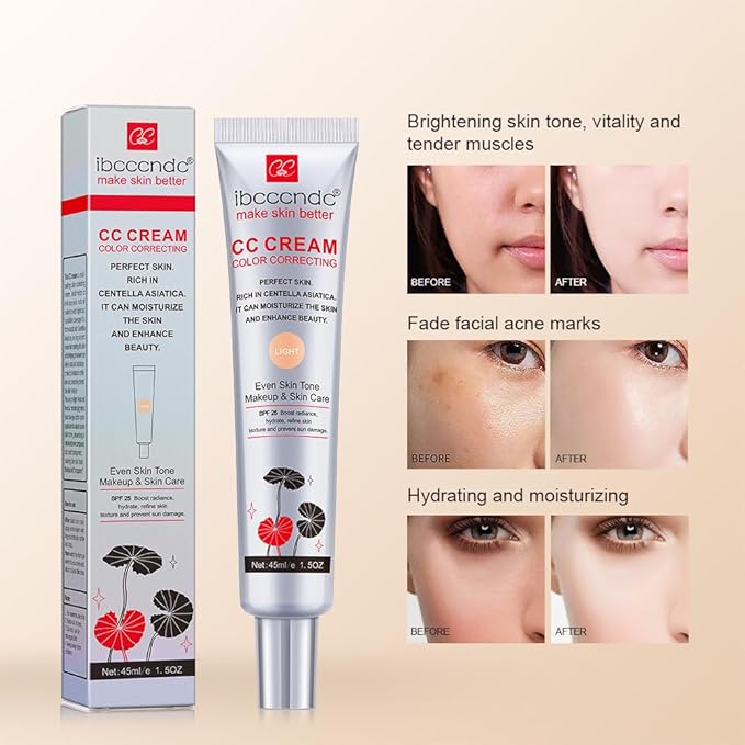 Color Correcting CC Cream,Invisible Pores Cream Foundation And nvisible Pores Concealer,CC Cream Foundation Rich In Centella Asiatic,Moisturizing And Waterproof CC Cream With Spf 25(LIGHT)-VivaGrace Women