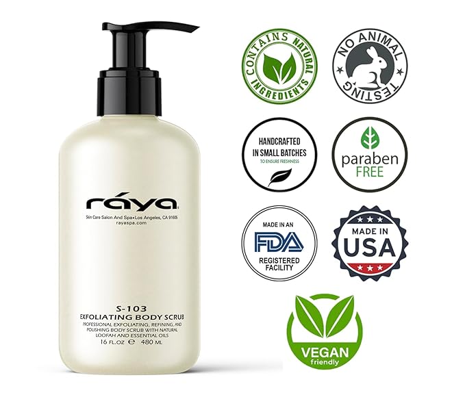 RAYA Exfoliating Body Scrub 16 oz (S-103) | Exfoliating, Refining, and Polishing Body Scrub | Made with Natural Loofah and Essential Oils | Relieves Ingrown Hairs-VivaGrace Women