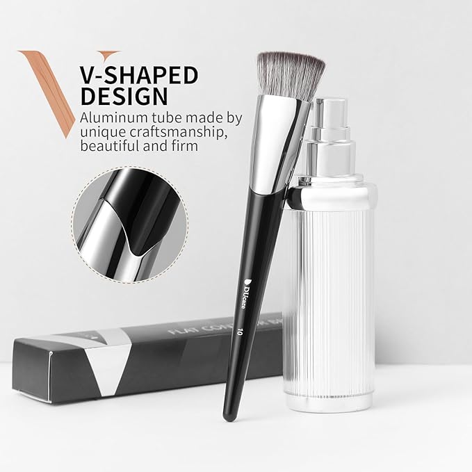 DUcare Foundation Brush Contour Bronzer Self Tanner Makeup Brushes for Liquid Makeup Flat Top Professional Buffing Blending Mineral Powder Face Brush, Black-VivaGrace Women