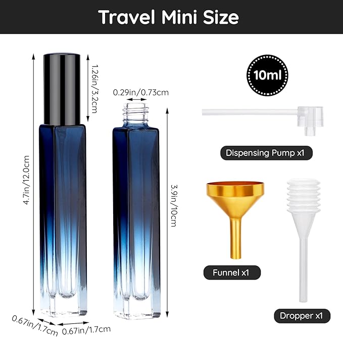 Segbeauty 10ml Perfume Refillable, 2pcs Mini Atomizer Sprayer for Toiletries, Empty Glass Spray Bottles with Refill Tool Kit - Gradient Blue-VivaGrace Women
