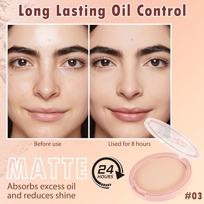 Oil Control Face Pressed Powder, Matte powder setting powder, long-lasting and waterproof loose powder, Flawless Lightweight Face Cosmetics, Cruelty-free, (03, 1 Pcs)-VivaGrace Women