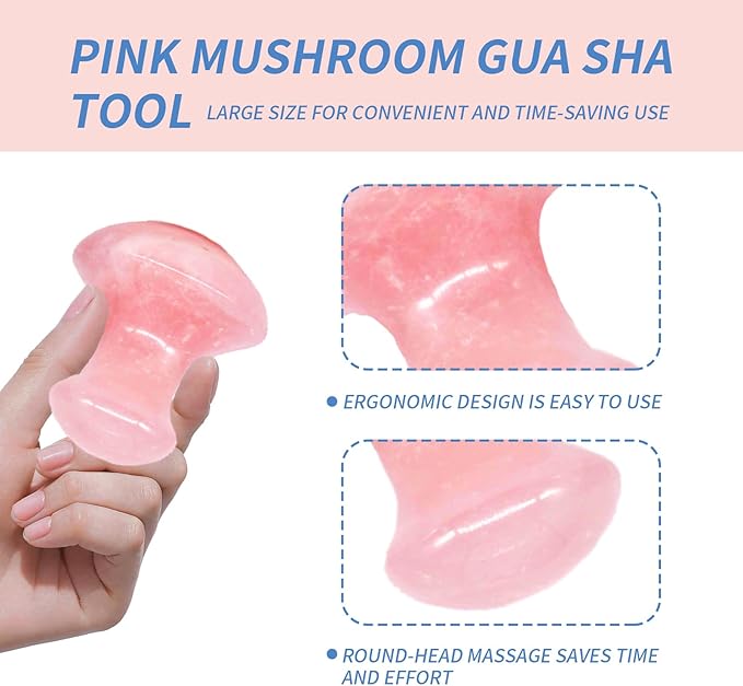 Mushroom Gua Sha Natural Rose Quartz Aventurine Gua Sha Mushroom Face Massager Stone for Eye Neck Beauty Spa Relaxing Massage Stone Facial Massage Spa Relaxing Meditation Guasha Scraping Massage Tool-VivaGrace Women