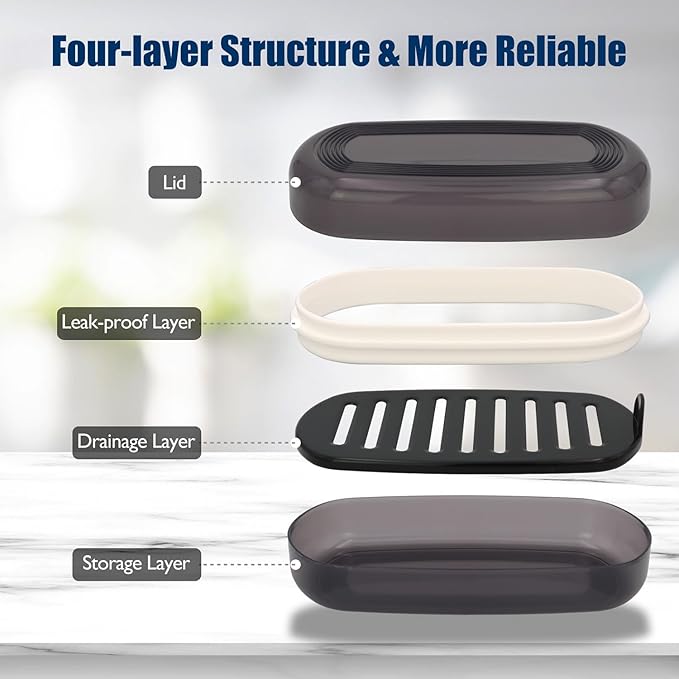 Shampoo Bar Holder Travel Case, Large Soap Holder for 5 oz/10 oz Oversized Bars, Durable & Versatile Storage Soap Container with Drainage Layer (1 Pack, Black Style A-Large)-VivaGrace Women