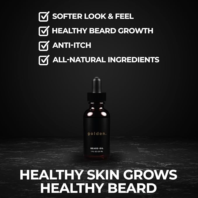 Golden Grooming Co. Beard Oil for Men - Nourishing & Organic Beard Moisturizer - Organic Oil for Beard Growth - All-Natural Formula with Vitamin E - Smooth and Soft Beard - 1 fl oz-VivaGrace Women
