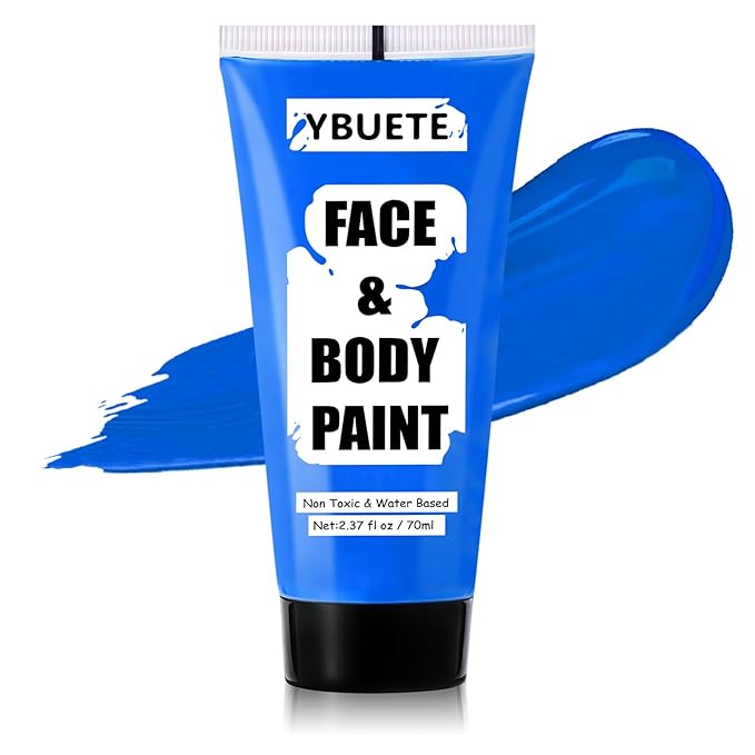 Blue Water Based Face Body Paint, 2.37 OZ Large Tube Full Coverage Face Paint for Avatar Smurfs Mermaid Cosplay Makeup, Washable Royal Blue Body Painting Cream for Adult Halloween SFX Makeup-VivaGrace Women