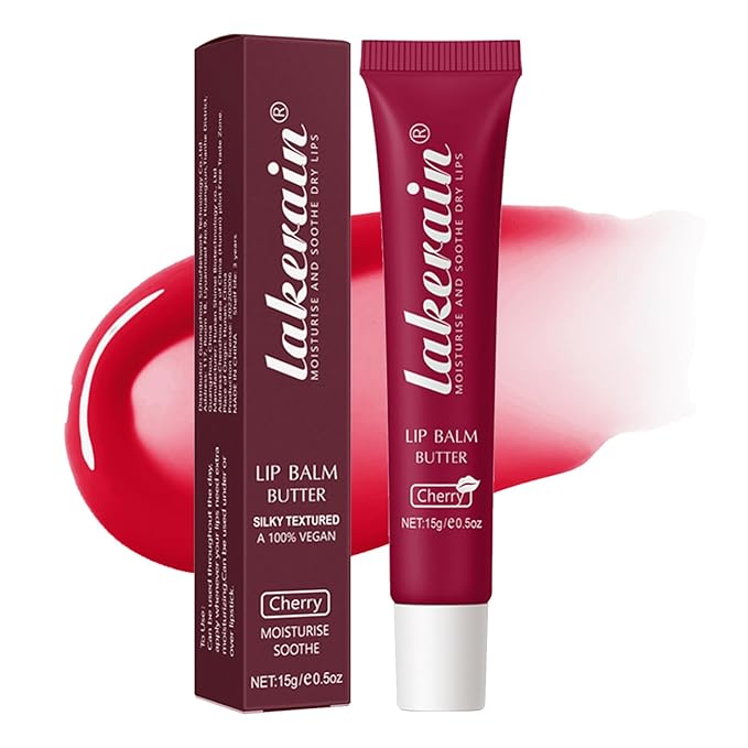 Lip Glowy Balm Butter Lip Balm Plumps Moisturizing Hydrating Lip Mask Repair Moisturizer Lips Care Lip Treatment for Dry Cracked Lip, Glossy Finish, Vegan Tinted Lip Balm Chapstick (#5 Cherry)-VivaGrace Women