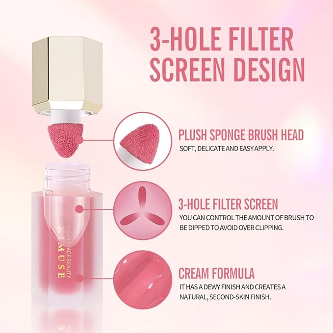 KIMUSE Soft Cream Blush Makeup, Liquid Blush for Cheeks, Weightless, Long-Wearing, Smudge Proof, Natural-Looking, Dewy Finish-VivaGrace Women