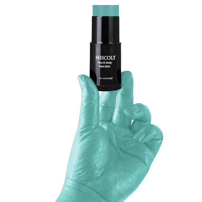 MEICOLY Teal Face Body Paint Stick(1.06 Oz),Cream Blendable Full Body Paint Stick,Peacock Face Paint,Sweatproof Waterproof Face Body Paint Makeup Based Stick for Halloween Special Effects SFX Cosplay-VivaGrace Women