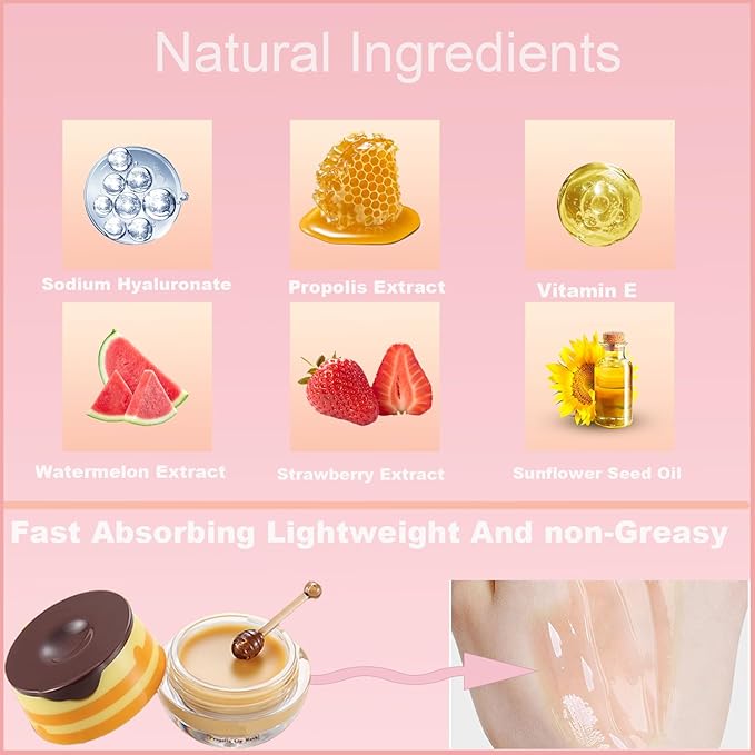 1 PCS Bee Lip Balm Honey Pot, Exfoliating Honey Bee Lip Balm Sleeping Lip Mask Overnight with Sticks, Honey Pot Lip Balm Prevention Dry Hydrating and Crack Lip Scrubs-VivaGrace Women