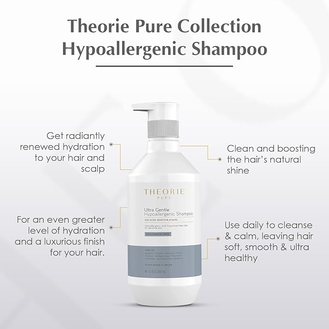 Theorie PURE Ultra Gentle Hypoallergenic Shampoo – Plant-Based & Vegan – Fragrance-Free – Designed for Delicate Scalp Care – Pump Bottle – 400mL-VivaGrace Women
