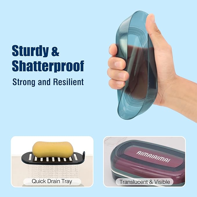 Shampoo Bar Holder Travel Case, Large Soap Holder for 5 oz/10 oz Oversized Bars, Durable & Versatile Storage Soap Container with Drainage Layer (Blue Style A-Large)-VivaGrace Women