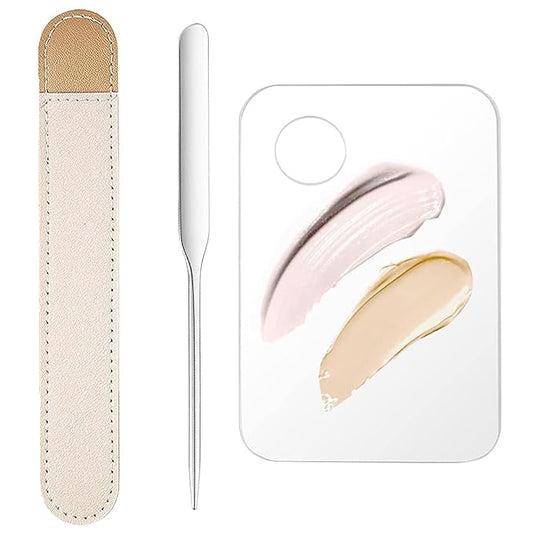 Makeup Spatula and Makeup Palette, Stainless Steel Foundation Palette & Tiny Spatula Tool for Nail, Art, Eye Shadow, Eyelash, Face Makeup (Acrylic Palette)-VivaGrace Women