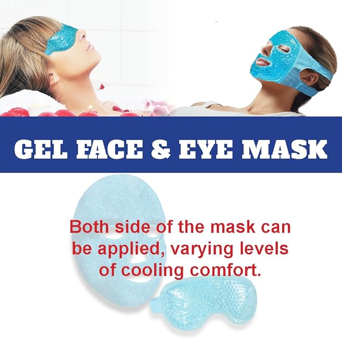 Gel Beads Face & Eye Masks Kit .Hot/Cold Mask. Eye and Face Therapy with Soft Back Reusable(Eye & Face Mask Blue)-VivaGrace Women