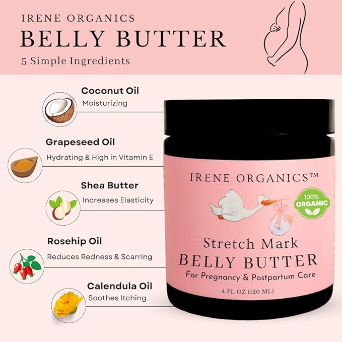 Organic Belly Butter for Pregnancy Stretch Mark Prevention and Treatment Award Winning Anti Stretch Mark Tummy Balm For Pregnancy and Postpartum 8oz - Hydrating Bump Cream-VivaGrace Women
