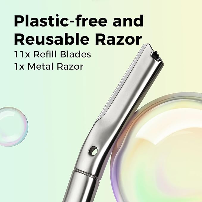 ZOMCHI Dermaplaning Tool, Dermaplaning Razor for Women & Men, Reusable Eyebrow Razor with 11 Refill Blades, Facial Razor Removes Peach Fuzz, Exfoliates Skin (Matte Silver)-VivaGrace Women