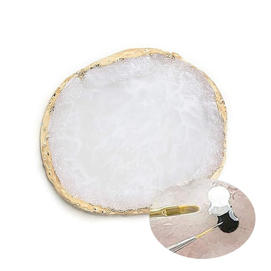 MISUD Resin Nail Art Palette, Nail Polish Drawing Color Dish Golden Edge Resin Stone Paint Drawing Color Dish Manicure Nail DIY Tool (White)-VivaGrace Women
