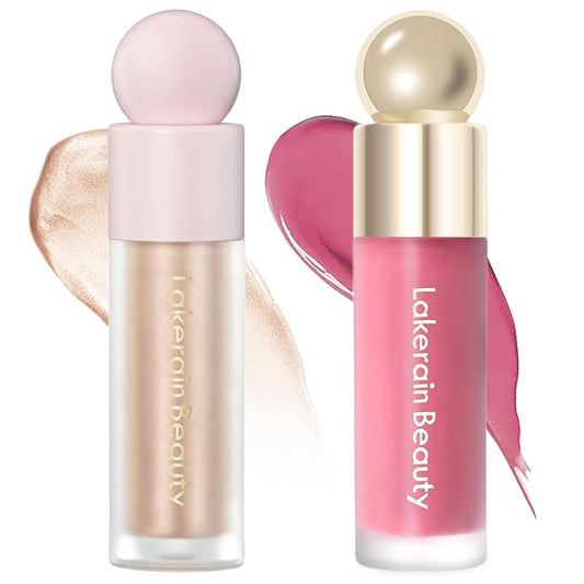 Erinde 2 Colors Liquid Highlighter and Blush Set, Natural Matte Face Blush, Natural Glossy Liquid Illuminator for Face and Body, Lightweight Blendable Silky Smooth Texture, Cruelty-free-VivaGrace Women