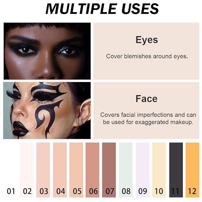 Kaely Color Correcting Concealer,Cream Pot Concealer Full Coverage,under Eye Concealer Palette for Conceals Dark Circles,Waterproof Foundation Face Makeup,11 Black-VivaGrace Women