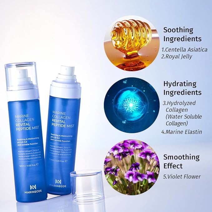 Marine Collagen Revital Peptide Mist 120ml ㅣ Fine Facial Spray for Hydration Soothing Glow ㅣ Daily Moisture Mist with Centella and Peptides-VivaGrace Women