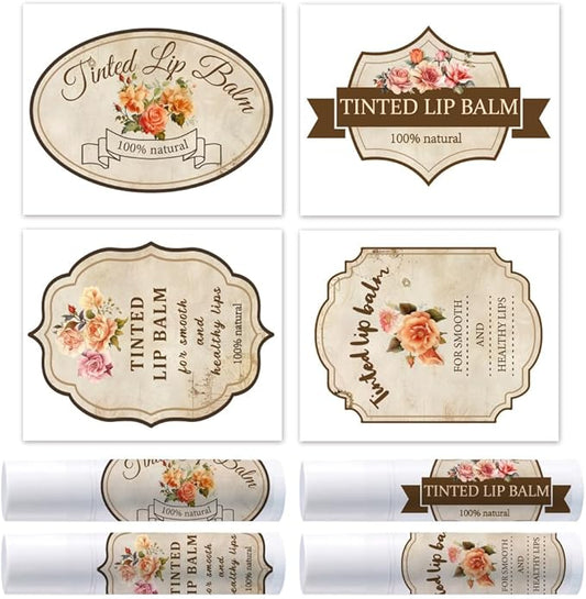OLYCRAFT 100Pcs Self-Adhesive Lip Balm Tag Stickers 1.7x2.1 inch Vintage Flower Waterproof Adhesive Label with Word Lipstick Tag Sticker for Lip Balm Container Tubes Lipstick Wrapping Decoration-VivaGrace Women