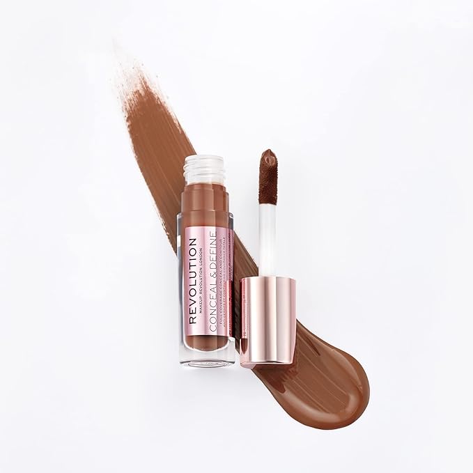 Makeup Revolution Conceal and Define Concealer, Full Coverage & Matte Finish, C16.5 for Dark/Deep Skin Tones, Vegan & Cruelty-Free, 0.7 Fl Oz-VivaGrace Women