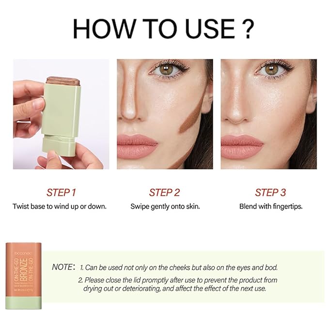 Multi-Use Makeup Blush Stick, Cream Blush Stick, Tinted Solid Moisturizer Stick for Cheek & Eyes & Lips, Waterproof Natural Nude Makeup, Suitable for All Skin (2#Soft Glow)-VivaGrace Women