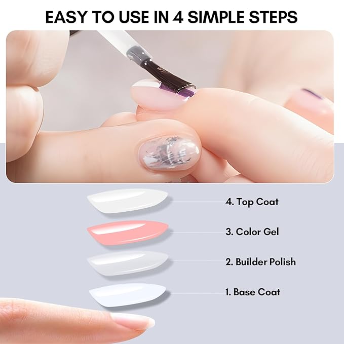 Makartt 3Pcs Builder Nail Gel with Top and Base Coat, Clear Gel Builder Kit for Nails Apex Building Thickening Strengthener Extension Rhinestone in a Bottle, UV Light Lamp Required-VivaGrace Women