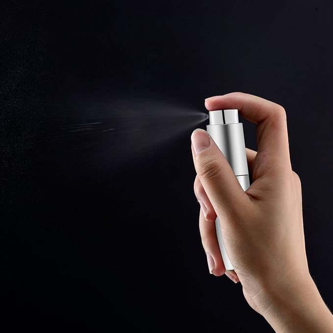 2 PCS/8ml Portable Mini Perfume Atomizer bottles, Empty Refillable Spray Bottle with 3 Types of Refill Tools, Pocket Travel Perfume Sample Bottles(Matte Black&Silver)-VivaGrace Women