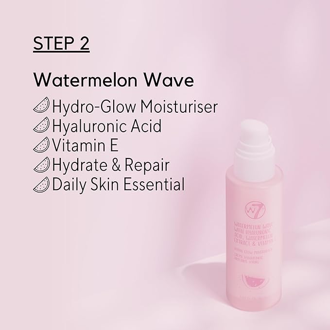 W7 Peachy Clean Makeup Removal, Aftercare & Cleansing Set - Remove Makeup, Moisturise & Soothe Skin and Lips - Including Sweet Dreams Overnight Lip Mask and Watermelon Wave Hydro-Glow Moisturiser-VivaGrace Women