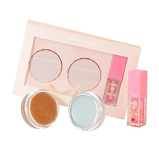 Pudaier 3Pcs Lip Care Kit with Coconut Lip Mask Caramel Lip Scrub Strawberry Lip Oil for Shiny and Nourishing Lips, Dry Lips Treatment, Moisturizing Lip Care For All Day Hydration-VivaGrace Women