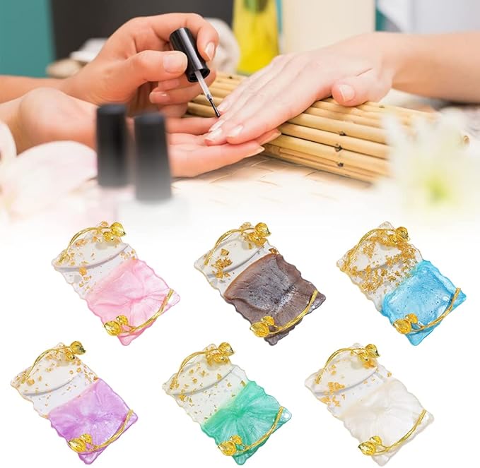 Resin Nail Art Palette, Nail Art Painting Palettes with Nail Palette Stirring Rod Gold Edge Nail Holder Nail Art Display Board Fashion Delicate Nail Tool Accessories, Type 6-VivaGrace Women