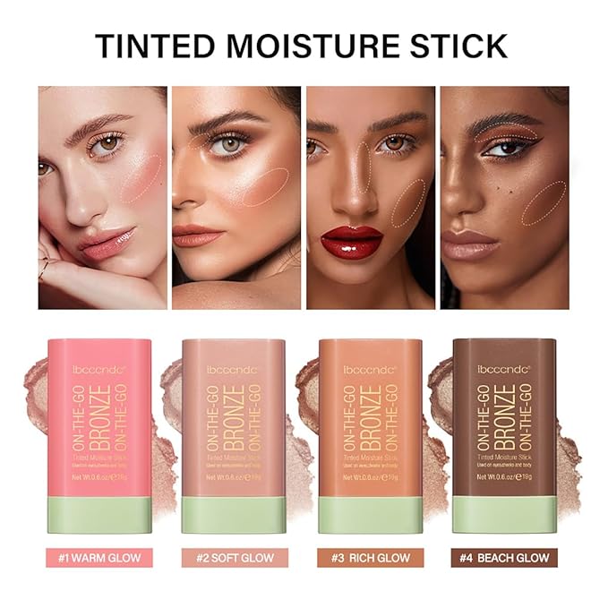 Multi-Use Makeup Blush Stick, Tinted Solid Moisturizer On-the-Go Blush, Multi-use Cream Blush Stick for Cheek & Eyes & Lips, Waterproof Natural Nude Makeup for All Skin (3# Rich Glow)-VivaGrace Women