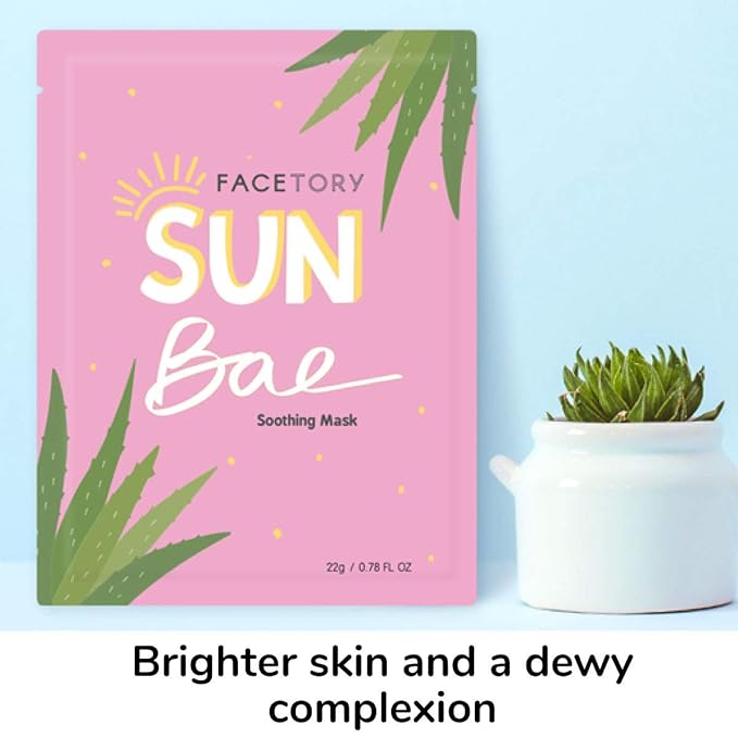 FACETORY K Beauty Face Mask Skin Care - SUN BAE SOOTHING Sheet Mask with Aloe & Shea Butter | After Sun Care, Soothe & Restore (10 Pack)-VivaGrace Women