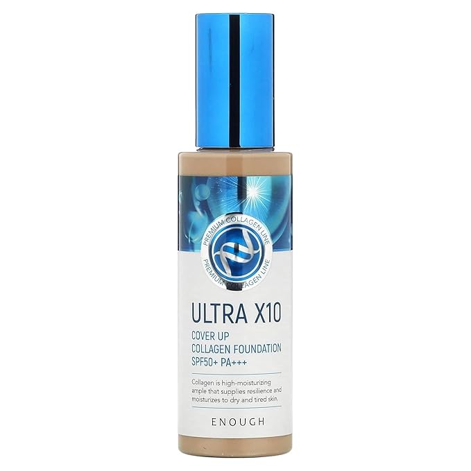 Enough Ultra 10X Cover Up Collagen Foundation, SPF 50+ PA+++, 21 Natural Beige, 3.53 oz (100 g)-VivaGrace Women