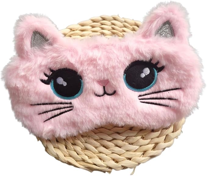 Cute Soft Plush Cat Sleeping Mask for Women Girls, Cute Animal Sleep Eye Cover Mask Eye Funny Blindfold Eyeshade for Night Nap Travel (Pink)-VivaGrace Women