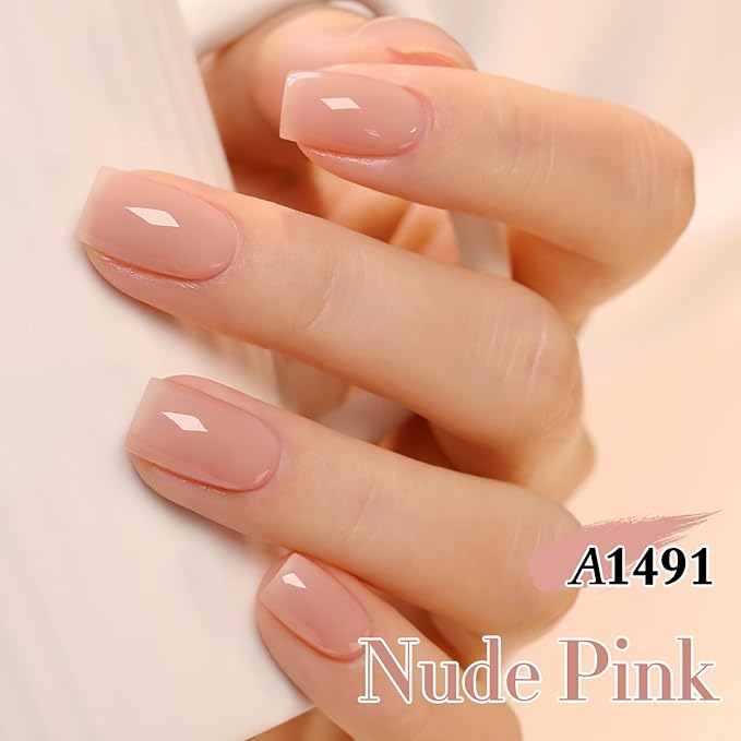 Double Rhythm 0.50 OZ Gel Polish Hema Free Same Color Same Bottle Golden Round Translucent Neutral Natural Milky 15 ML Jelly UV Polish Art DIY at Home (Nude Pink-C1491)