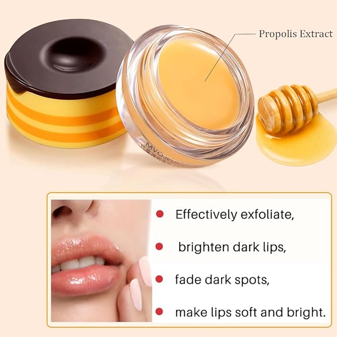 Bee Lip Balm Honey Pot, Strawberry & Honey Moisturizing Propolis Lip Mask, Hydrating & Prevention Dry and Cracked Lip Scrubs Exfoliator, Reduces Lip Lines (Yellow & Pink)-VivaGrace Women