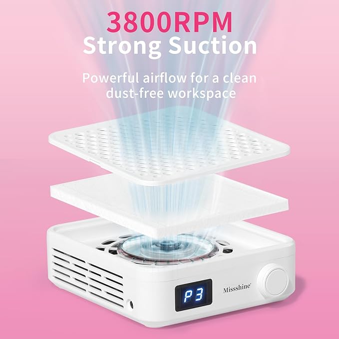 Missshine Nail Dust Collector with Adjustable Suction Power，Mini Vacuum Nail fan Dust Collector With Reusable Filter for Girls-VivaGrace Women
