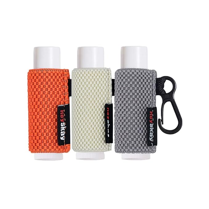 3PCS Lip Balm Holder Sleeves Keychain Chapstick Holder Lip Gloss Holder Keychain Chapstick Elastic Sleeves(Beige/Grey/Orange)-VivaGrace Women