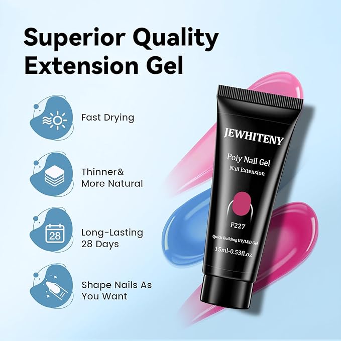 JEWHITENY 28 Colors Poly Nail Gel Set - 15ml Nude Pink Brown Black Grey Blue Yellow Tones for French Manicure DIY Nail Art Salon & Home Use Holiday Gift-VivaGrace Women