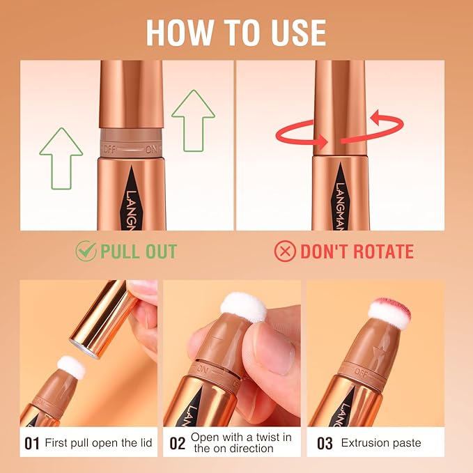 LANGMANNI Liquid Contour Beauty Wand, Face Concealer Contouring,Highlighter,Blusher Stick with Big Cushion Applicator.Cream Contour Stick For Finish Face Contour Makeup. (#06 Highlighter)-VivaGrace Women