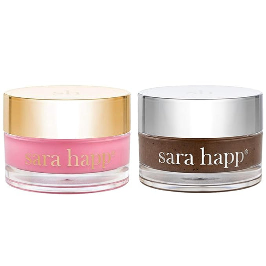 sara happ Sweet Clay Mask + Vanilla Bean Sugar Scrub Lip Duo, Exfoliating and Moisturizing Lip Treatments for Dry and Flaky Lips, Vegan (0.47 ounce and 0.5 ounce jars)-VivaGrace Women