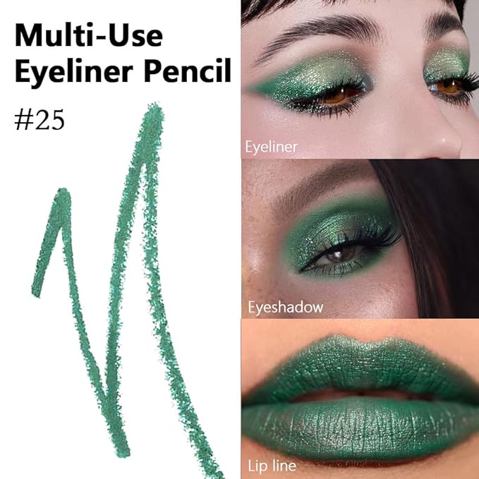 evpct Dark Pearl Green Gel Eyeliner Pencil for Women Waterline Waterproof Smudge Proof Eye Makeup Liners, Green Mascara Eye Liner Gel Liner Eyeliner with Sharpener delineador de ojos contra el agua 25