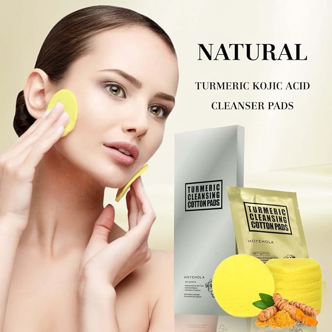 Kojic Acid Turmeric Cleansing Face Pads: Deep Exfoliating Individually Wrapped Turmeric Pads 10Packs(20Pads) for Dark Spots