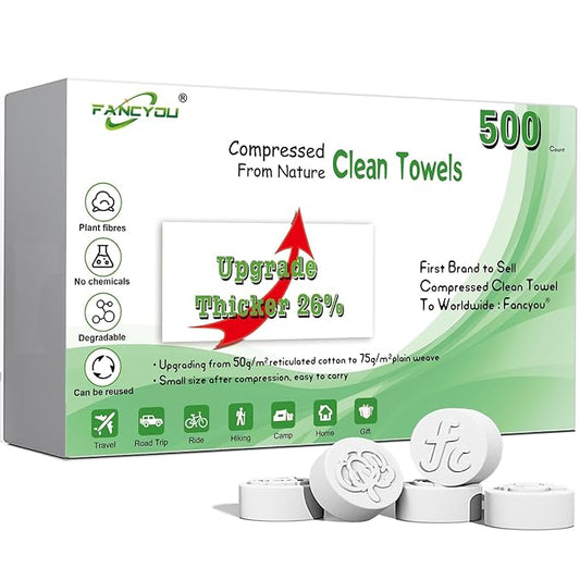 Compressed Disposable Face Towel Kit, Thicken Facial Cleansing Cloths Towelettes,Compact Portable Wash Cotton Wipes Tablets Coin Tissues for Beauty Salon Personal Care Travel(500 PCS White)