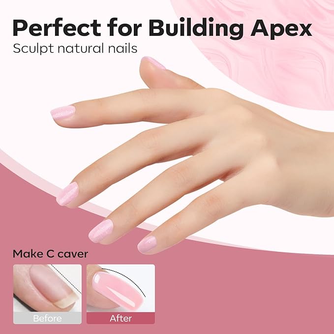 modelones Builder Nail Gel, 8-in-One Nude Pink Glitter Builder, Rainbow Iridescent Shimmer Nail Gel Polish, Jelly Pink Sparkle LED Lamp Cured Hard Rubber Color Base for Home DIY Salon Girls-VivaGrace Women