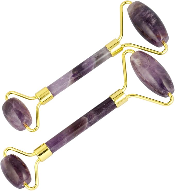mookaitedecor Amethyst Stone Roller for Face Massage Neck, Anti-Aging Facial Massager with Double Rollers-VivaGrace Women