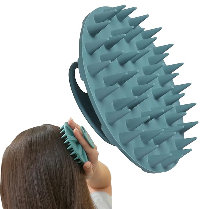 INNERNEED Scalp Massager Shampoo Brush, Wet & Dry Manual Scalp Care Head Scrubber Hair Washing, Soft Silicone Bristles, for Hair Growth, Dandruff Removal (Dark Green)-VivaGrace Women
