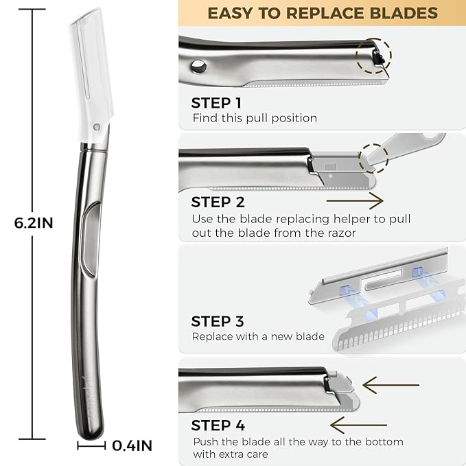 ZOMCHI Dermaplaning Tool, Dermaplaning Razor for Women & Men, Reusable Eyebrow Razor with 11 Refill Blades, Facial Razor Removes Peach Fuzz, Exfoliates Skin (Matte Silver)-VivaGrace Women